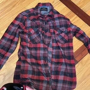 Red and Black Plaid Button-Up Shirt